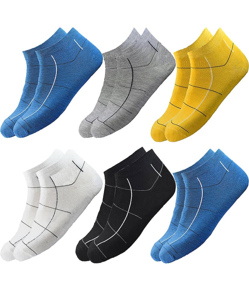 hicode Blended Men's Striped Multicolor Ankle Length Socks ( Pack of 6 )