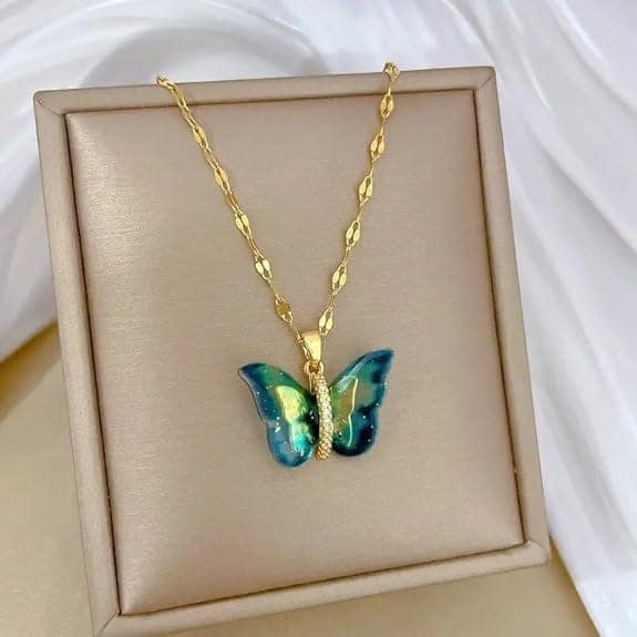 MEENAZ Butterfly Pendant Necklace for Women & Girls Stylish Golden Necklace view 2