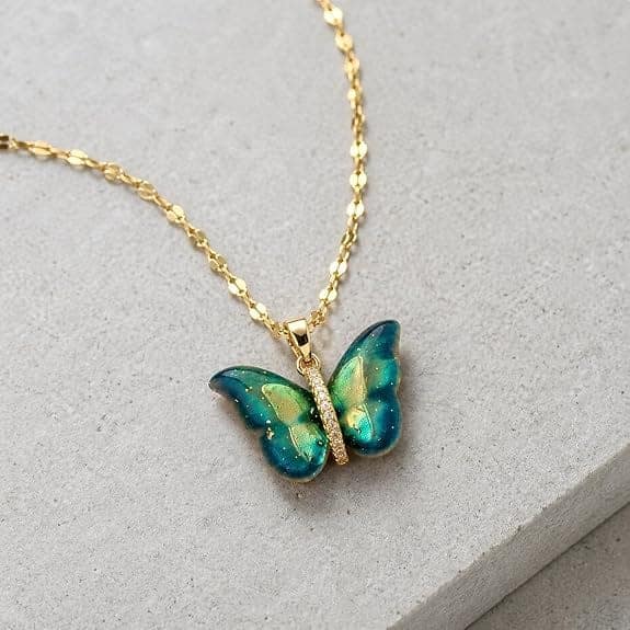 MEENAZ Butterfly Pendant Necklace for Women & Girls Stylish Golden Necklace view 4
