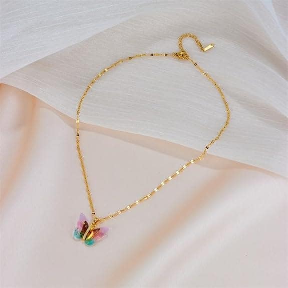 MEENAZ Butterfly Pendant Necklace for Women & Girls Stylish Golden Necklace view 6
