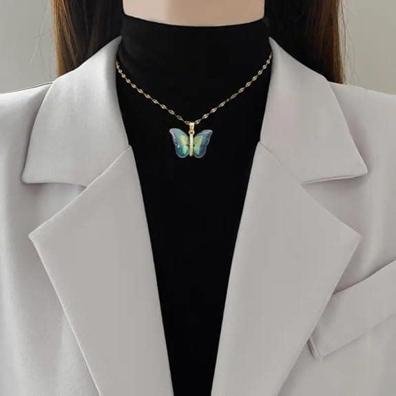 MEENAZ Butterfly Pendant Necklace for Women & Girls Stylish Golden Necklace view 7