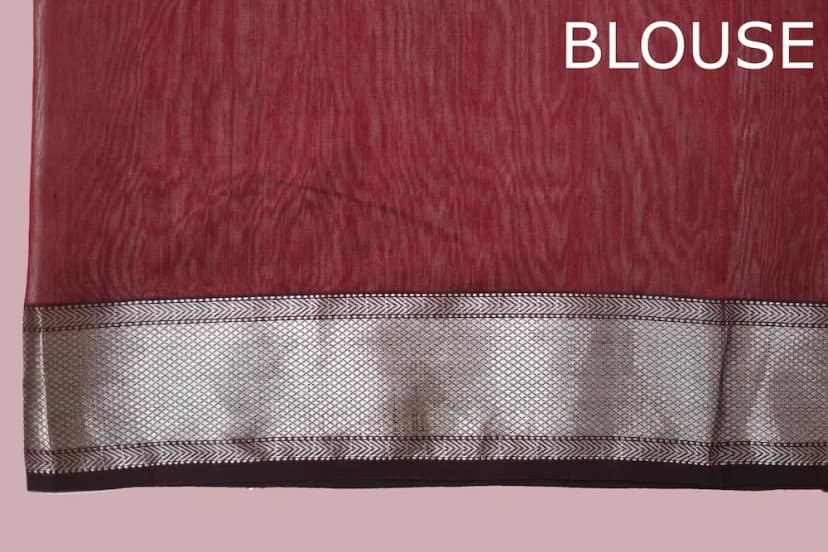 Red Meena Zari Buti handloom Saree with Tassels view 5