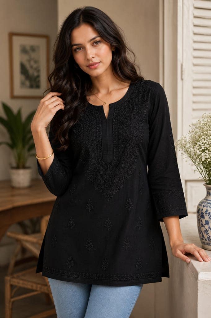 Mrs Right Women Handcrafted Chikankari Embroidered Reyon Straight Short Kurti view 4