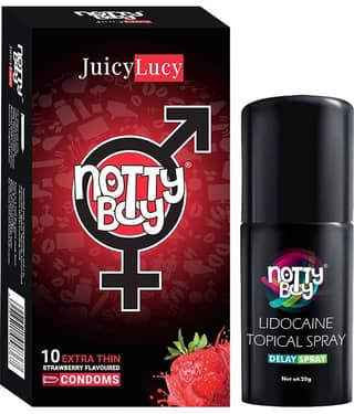 NottyBoy Delay Spray For Men 20g, Strawberry Flavoured Condoms- Pack of 1