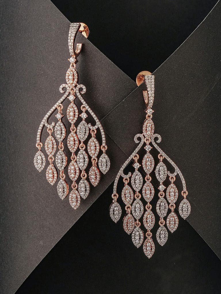 Rose Gold Plated AD Zirconia Cascading Designer Chandelier Earrings