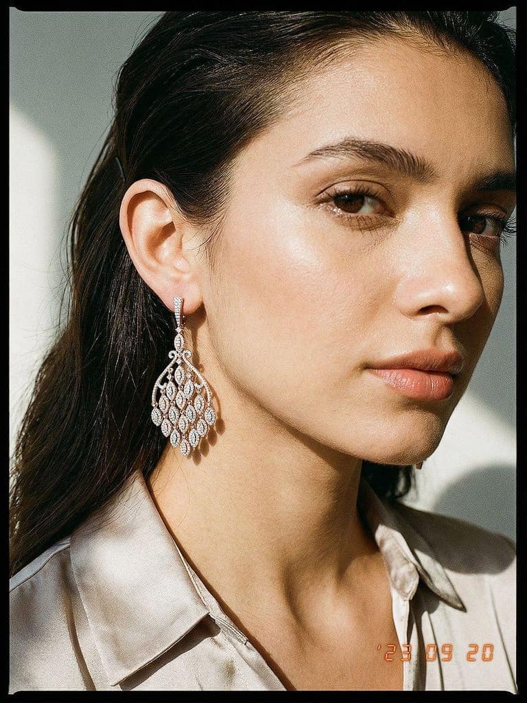 Rose Gold Plated AD Zirconia Cascading Designer Chandelier Earrings view 2