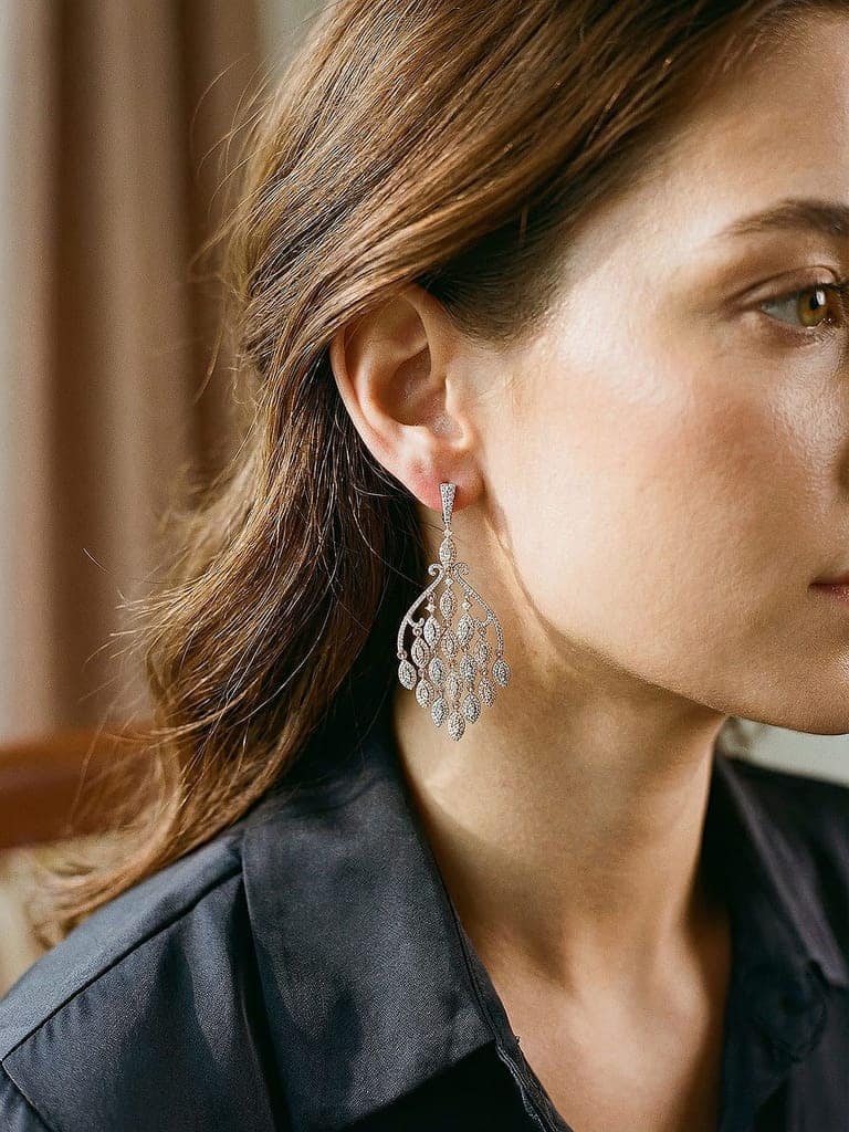 Rose Gold Plated AD Zirconia Cascading Designer Chandelier Earrings view 4