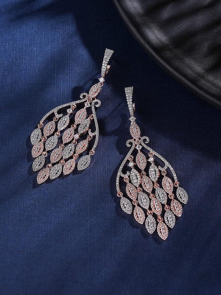 Rose Gold Plated AD Zirconia Cascading Designer Chandelier Earrings view 6