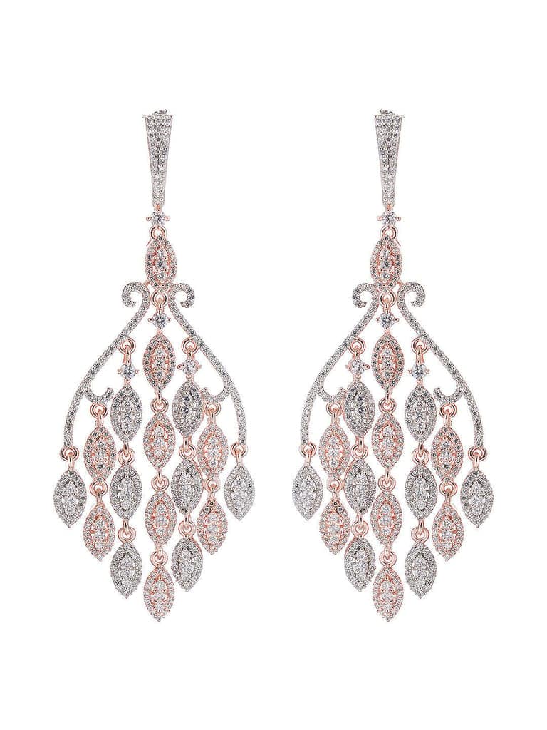 Rose Gold Plated AD Zirconia Cascading Designer Chandelier Earrings view 7