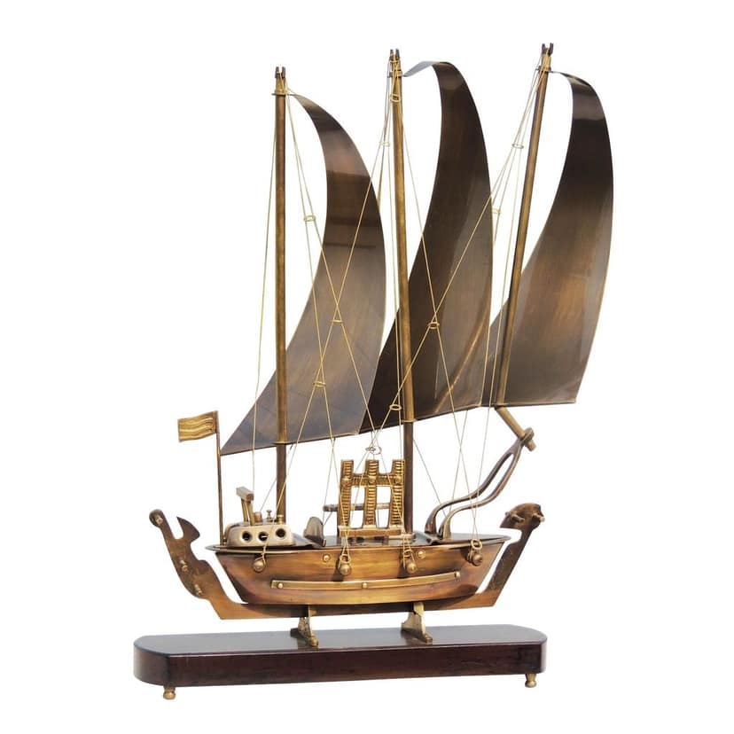 Brass Table Decor Ship Model � Wooden Base Nautical Showpiece, Height : 20 Inch (MRMAS172 C) view 2