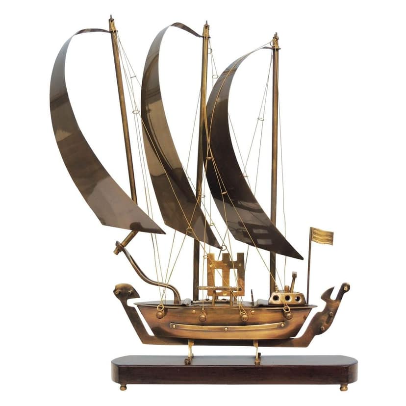 Brass Table Decor Ship Model � Wooden Base Nautical Showpiece, Height : 20 Inch (MRMAS172 C) view 3