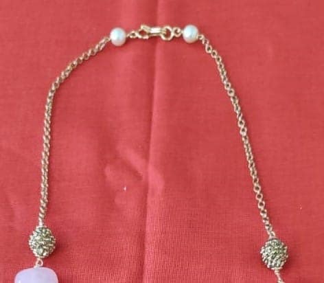 Delicate Pink Beaded Necklace with Gold Accents view 3