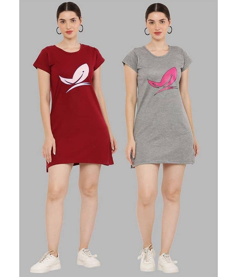 PREEGO - Multicolor Cotton Blend Women's Nightwear Night T-Shirt ( Pack of 2 )