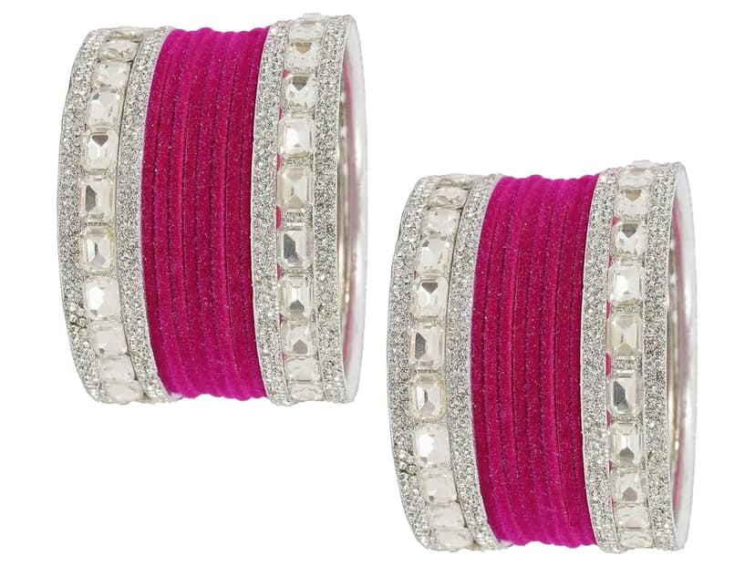 NMII Metal Bangles Set For Women and Girls Studded With Zircon Gemstone and Velvet Bangles I Chuda Bangles I Stylish Bangles Bracelet Set I Metal Bangles (Pack of 28) view 2