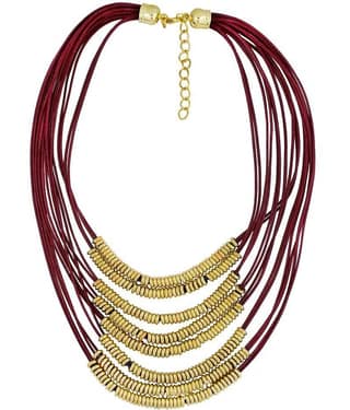 The Jewelbox Italian Rings Multistrand 7 Layered Maroon Nylon 18K Gold Brass LongStatement Necklace Women