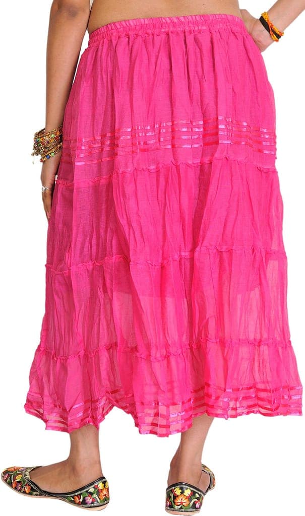 Magenta Plain Elastic-Waist Midi Skirt with Lace view 2