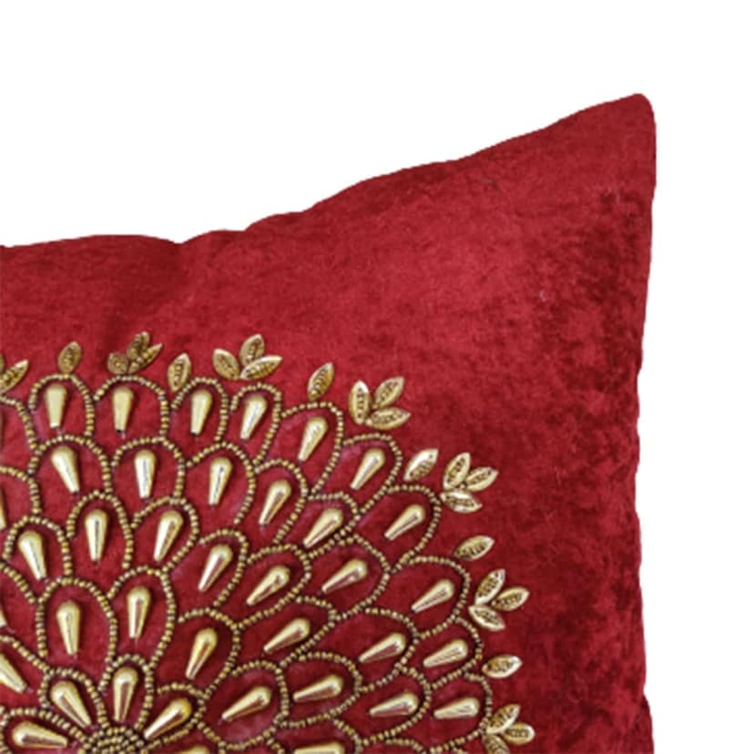 Suede Maroon Set of 2 Ethnic Beaded Embroidered Square Combo Cushion Covers for Sofa Home Bedroom (16x16 inch or 40 x 40 cm) view 3