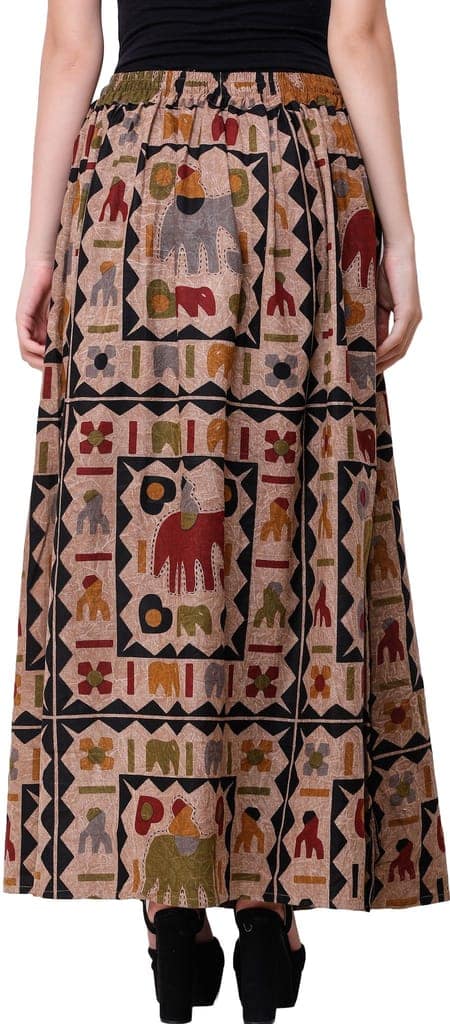 Nougat Stone-Washed Long Elastic Skirt with Printed Elephants view 4