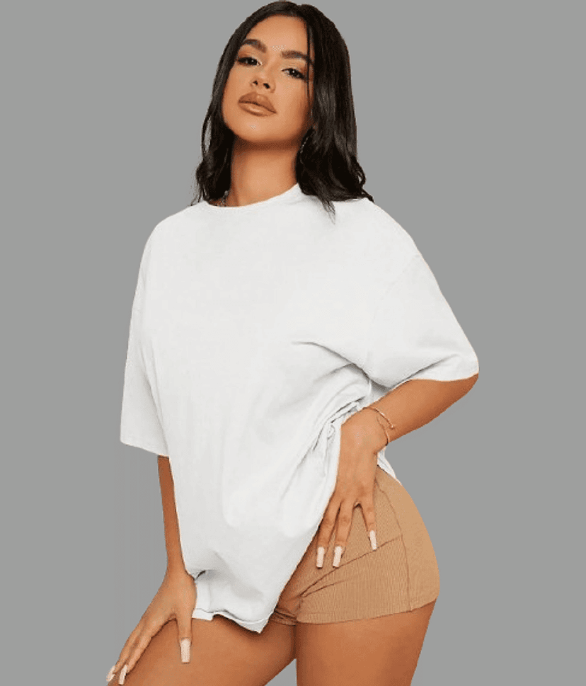 ELBATROSS Women Cotton Blend Solid Oversized Fit Round Neck T-Shirt ( White )