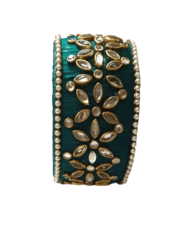 Green Silk Thread Bangle with Kundans