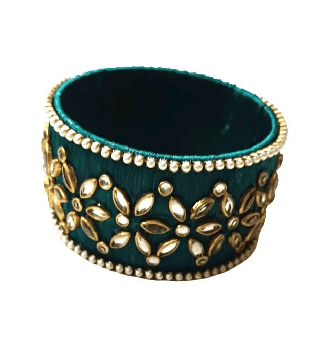 Green Silk Thread Bangle with Kundans view 2