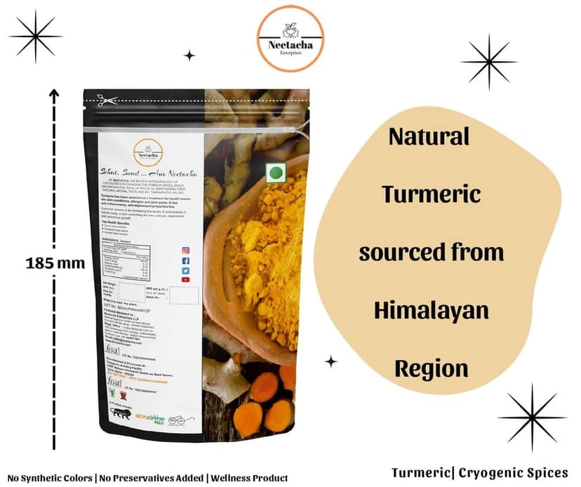 NEETACHA ENTERPRISES LLP. Premium Cryogenic Turmeric Powder I 100g | Anti-Oxidant & Anti-Inflammatory | Chemical Free & Unadulterated | Pure & Natural Haldi Powder for Healthy Cooking I @ 35% reduced consumption. view 3