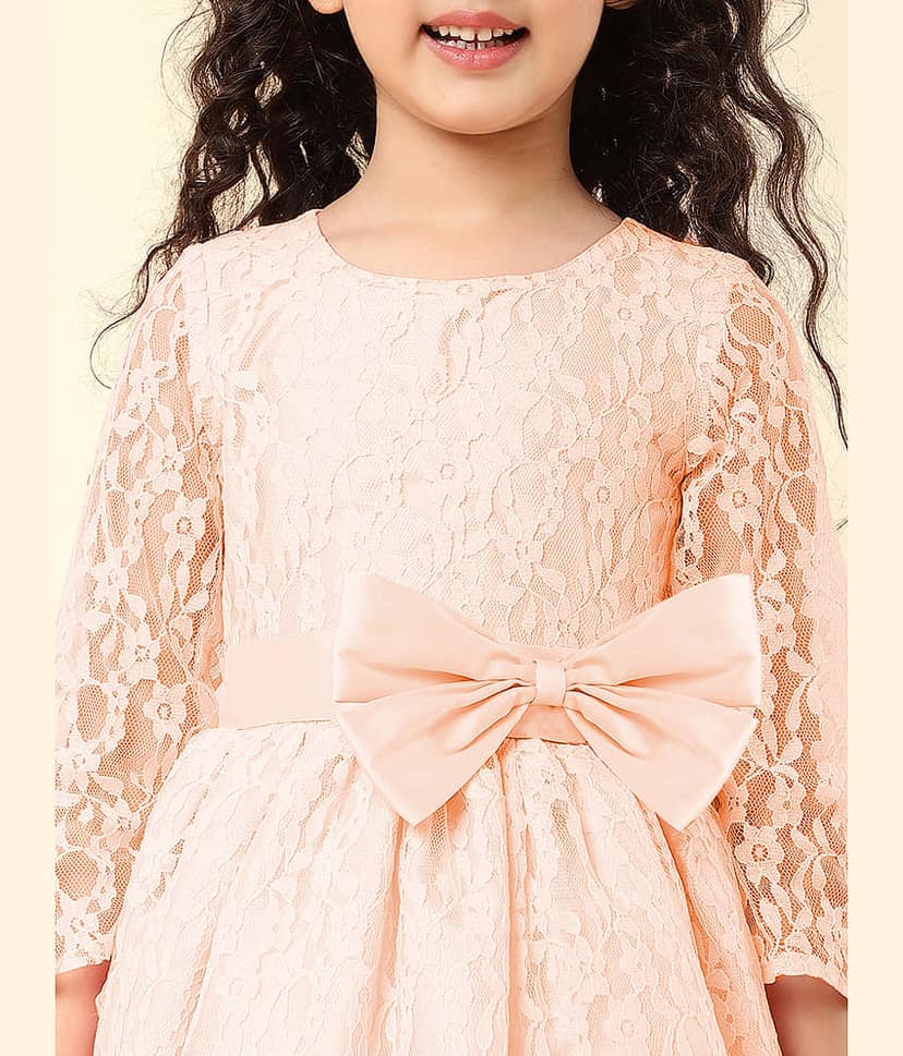 A.T.U.N. - Peach Nylon Girls Fit And Flare Dress ( Pack of 1 ) view 2