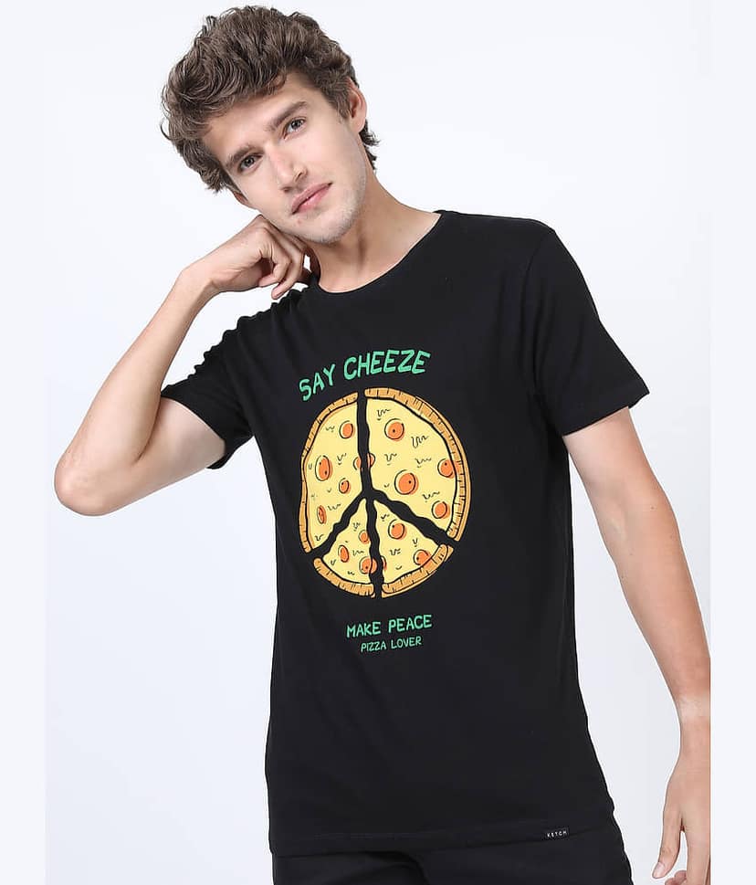 Ketch Pack of 1 100% Cotton Slim Fit Men's T-Shirt ( Black )