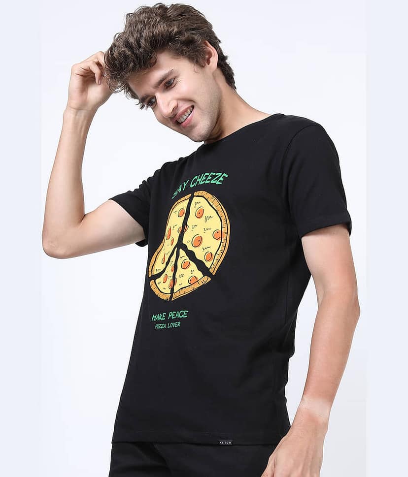 Ketch Pack of 1 100% Cotton Slim Fit Men's T-Shirt ( Black ) view 3