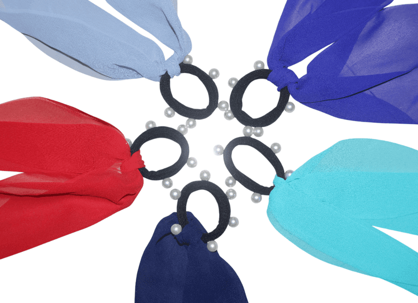 Chiffon Hair Ties with Faux Pearls - Set of 5 view 3