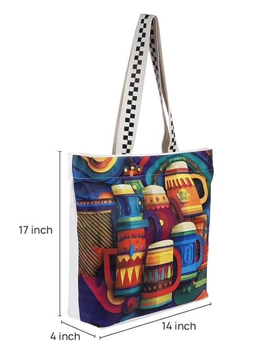 WOTM On The Move Tote | Premium Printed Cotton Canvas Tote Bag with Zipper & Inside Pocket, Stylish Everyday Travel Bag for Work, College, Office, Travel, Shopping view 2