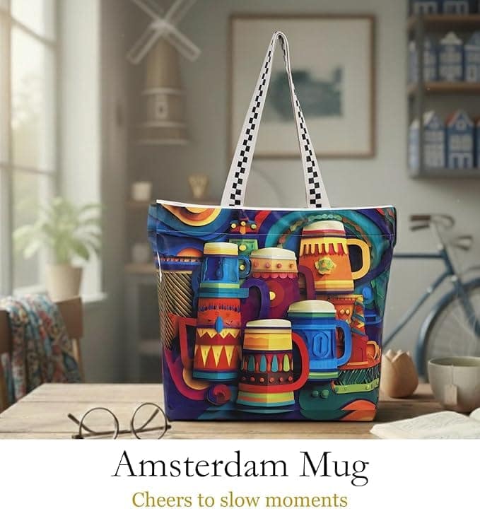 WOTM On The Move Tote | Premium Printed Cotton Canvas Tote Bag with Zipper & Inside Pocket, Stylish Everyday Travel Bag for Work, College, Office, Travel, Shopping view 3