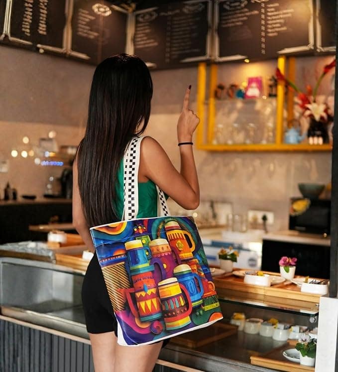 WOTM On The Move Tote | Premium Printed Cotton Canvas Tote Bag with Zipper & Inside Pocket, Stylish Everyday Travel Bag for Work, College, Office, Travel, Shopping view 4