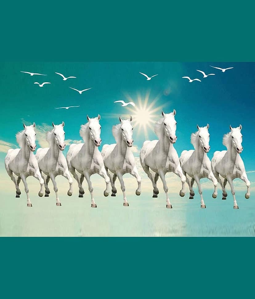 wallpics Seven Running Horse Waterproof Sticker Vinyl Photo Wall Poster Without Frame