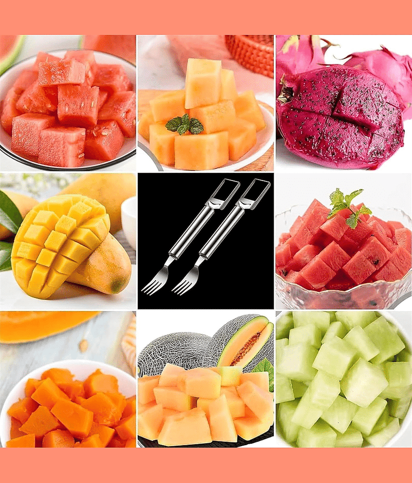 Watermelon Fork Cutter Slicer Tool, 2-in-1 Stainless Steel Fruit Cutter Melon Slicer Cutter Tool, Watermelon Cutting Tool for Home Party Camping Kitchen Gadget view 2