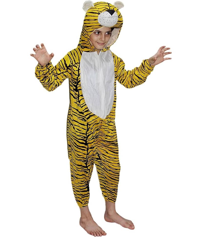Kaku Fancy Dresses Tiger Wild Animal Costume For Kids - Yellow, 3 - 4 Years | Animal Fancy Dress For Boys & Girls view 2