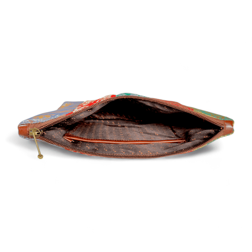 PRASHU Recycled Brocade Fabric Patchwork Pouch Makeup, Travel, Gifting, for Women and Girls view 3