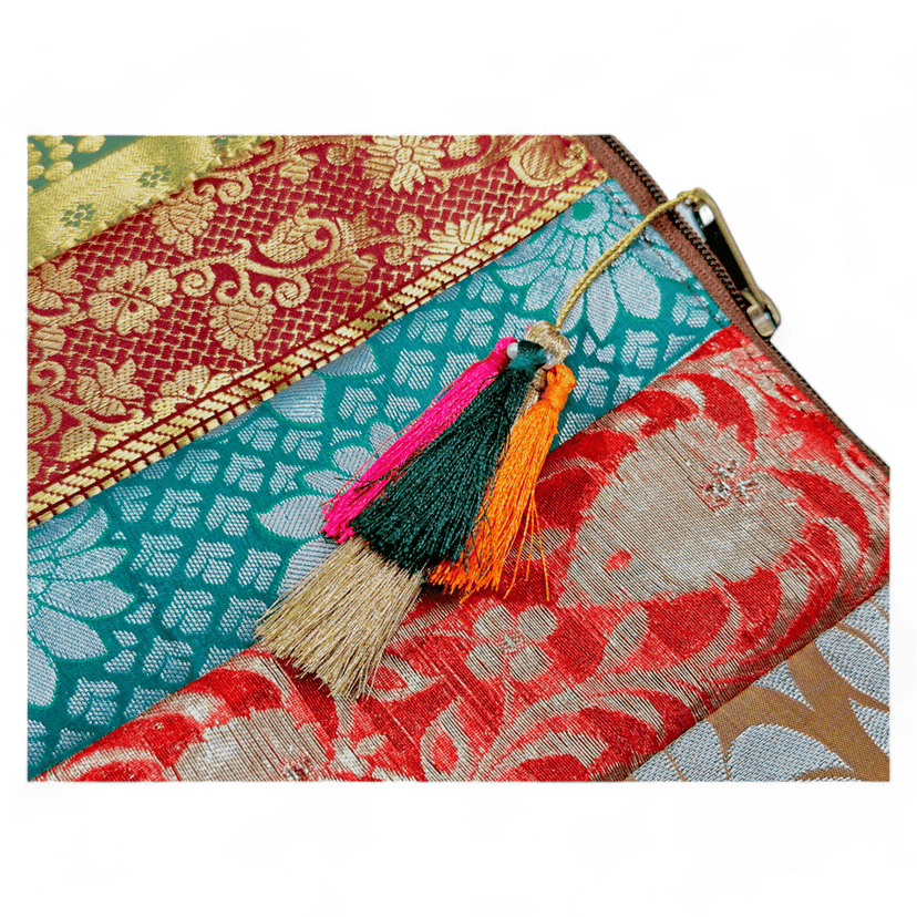 PRASHU Recycled Brocade Fabric Patchwork Pouch Makeup, Travel, Gifting, for Women and Girls view 5