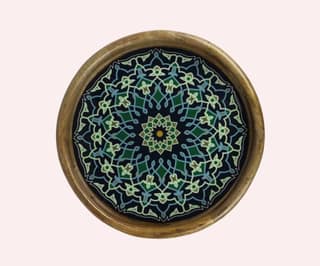 Wooden Tray Round Resin Coated Blue Mandala Graphics