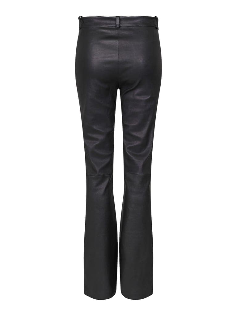 Flare Pants Women Stretch Genuine Nappa Leather With Slant Pockets view 2