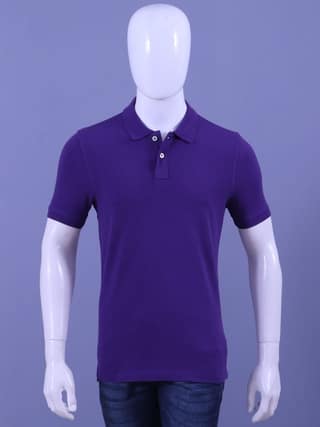 Men's Enzyme Finished Purple Solid Polo T-Shirt