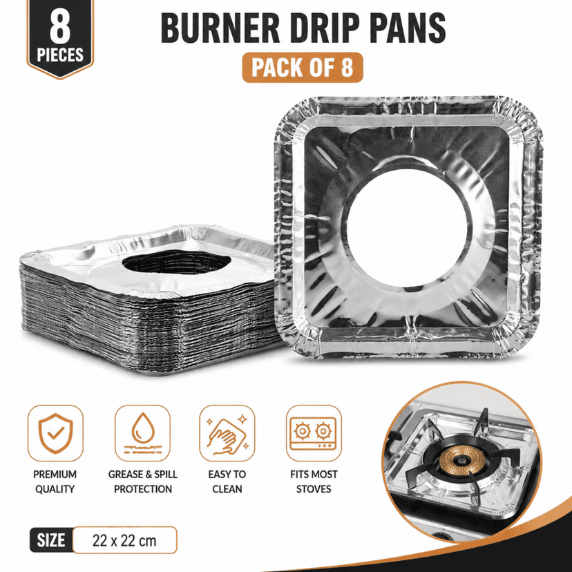 Wholesale Item - SQUARE ALUMINIUM FOIL STOVE BURNER COVER (PACK OF 8) - MOQ 37 Pieces