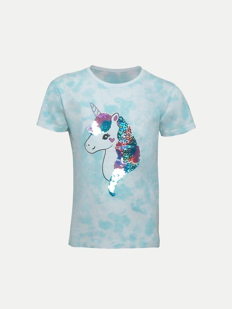 Tie-Dyed Blue Unicorn Crew Neck T-shirt
