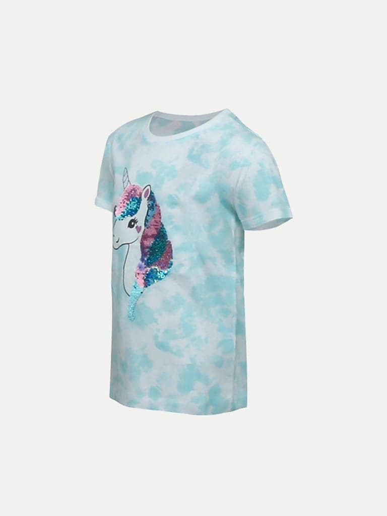Tie-Dyed Blue Unicorn Crew Neck T-shirt view 2