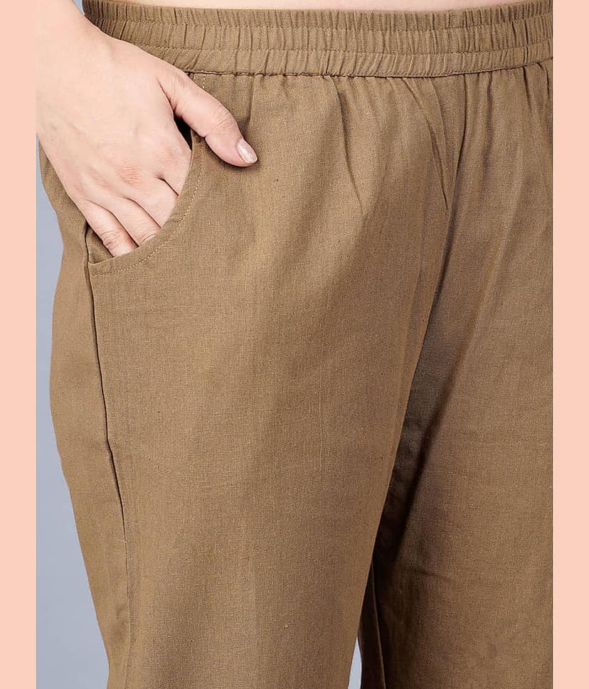 QuaClo - Brown Cotton Regular Women's Casual Pants ( Pack of 1 ) view 2