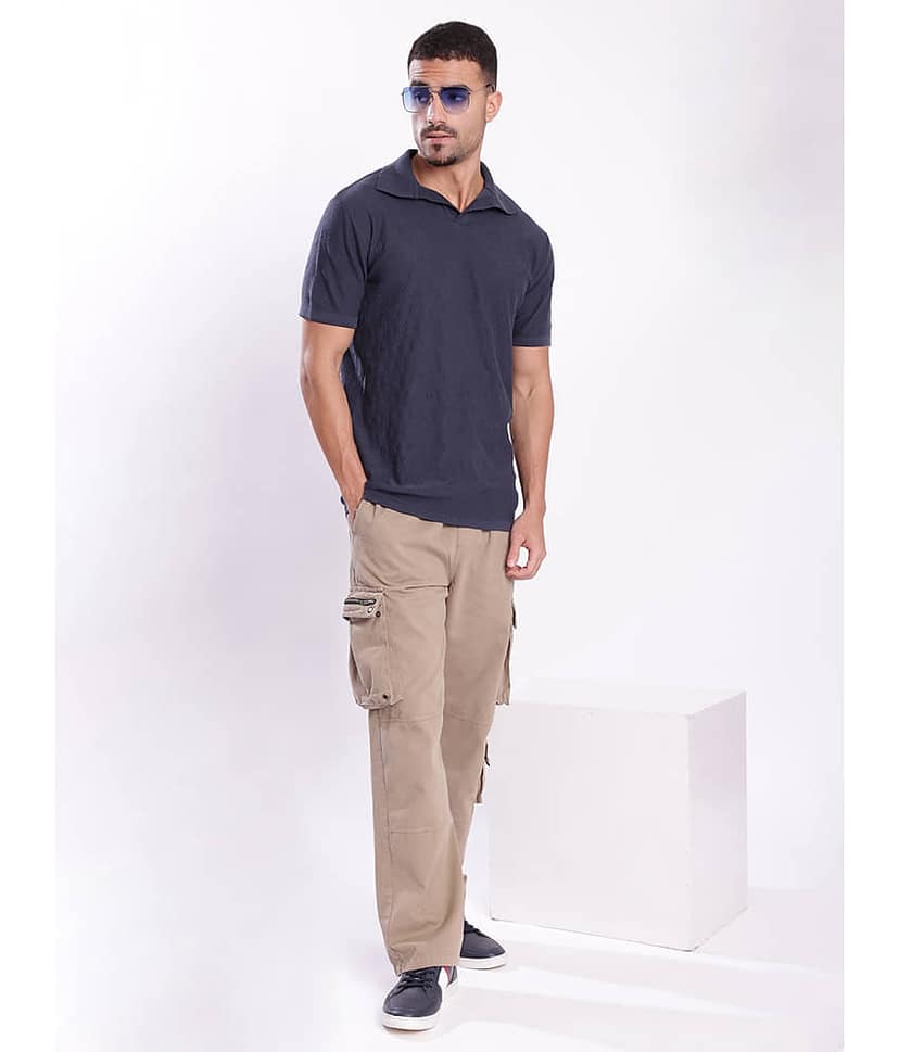 Bene Kleed Men Cotton Blend Regular Fit Self Design Polo T Shirt ( Navy Blue ) view 7