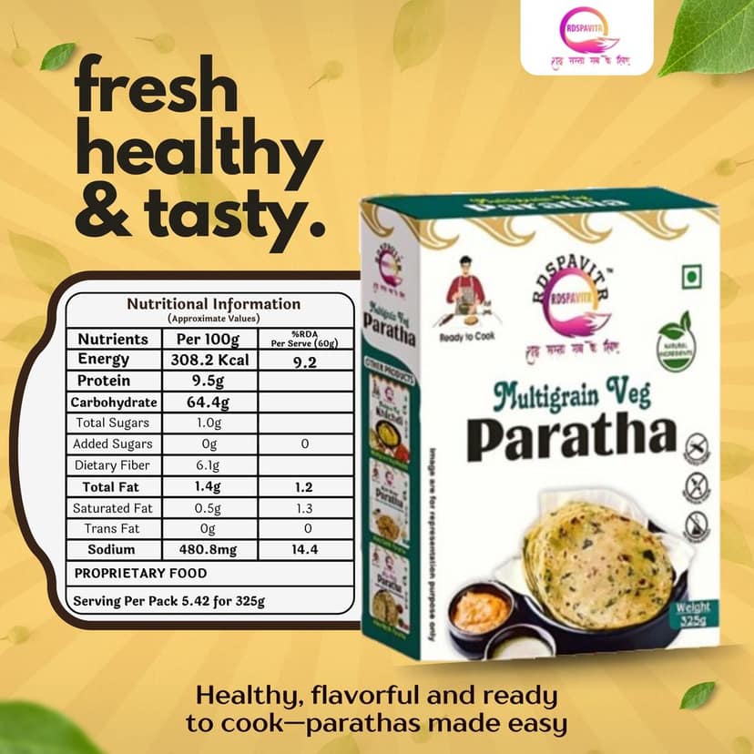 Wheat Free Multigrain Veg Parath | Paratha Premix 300 Gm, Peanut Chutney 50g and Mix Pickle 50g | Ready To Cook | No Preservative | Made With Natural Ingredients view 2
