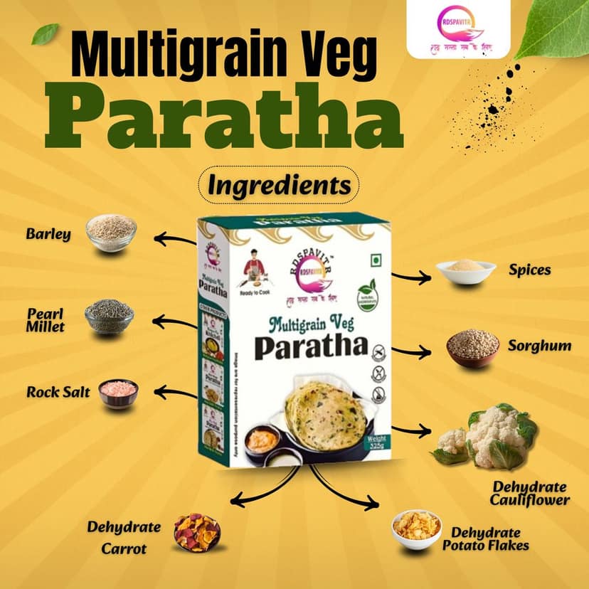 Wheat Free Multigrain Veg Parath | Paratha Premix 300 Gm, Peanut Chutney 50g and Mix Pickle 50g | Ready To Cook | No Preservative | Made With Natural Ingredients view 3