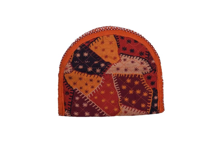 3 Fold Handmade Purse Cotton, Sponge & Bid Work Small Orange with Design (PVTG) view 5
