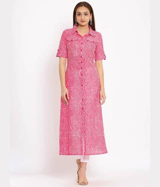 SAART BUNAAI - Pink Cotton Blend Women's A-line Kurti ( Pack of 1 )